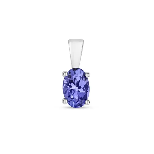 6X4mm Oval Tanzanite Pendant Claw Set - 9ct White Gold